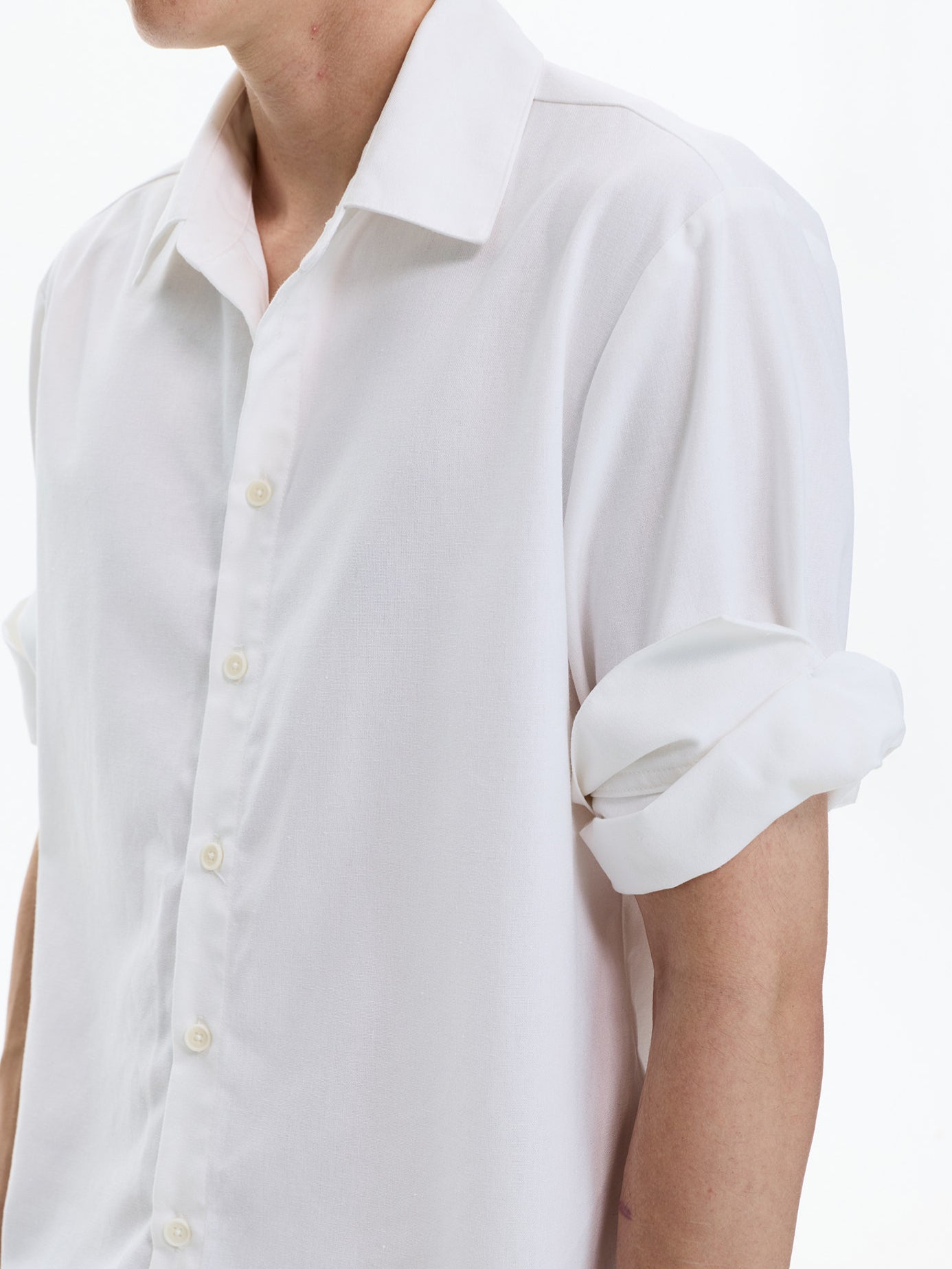 Linen Blend Rolled-Sleeve Shirt (3colors)