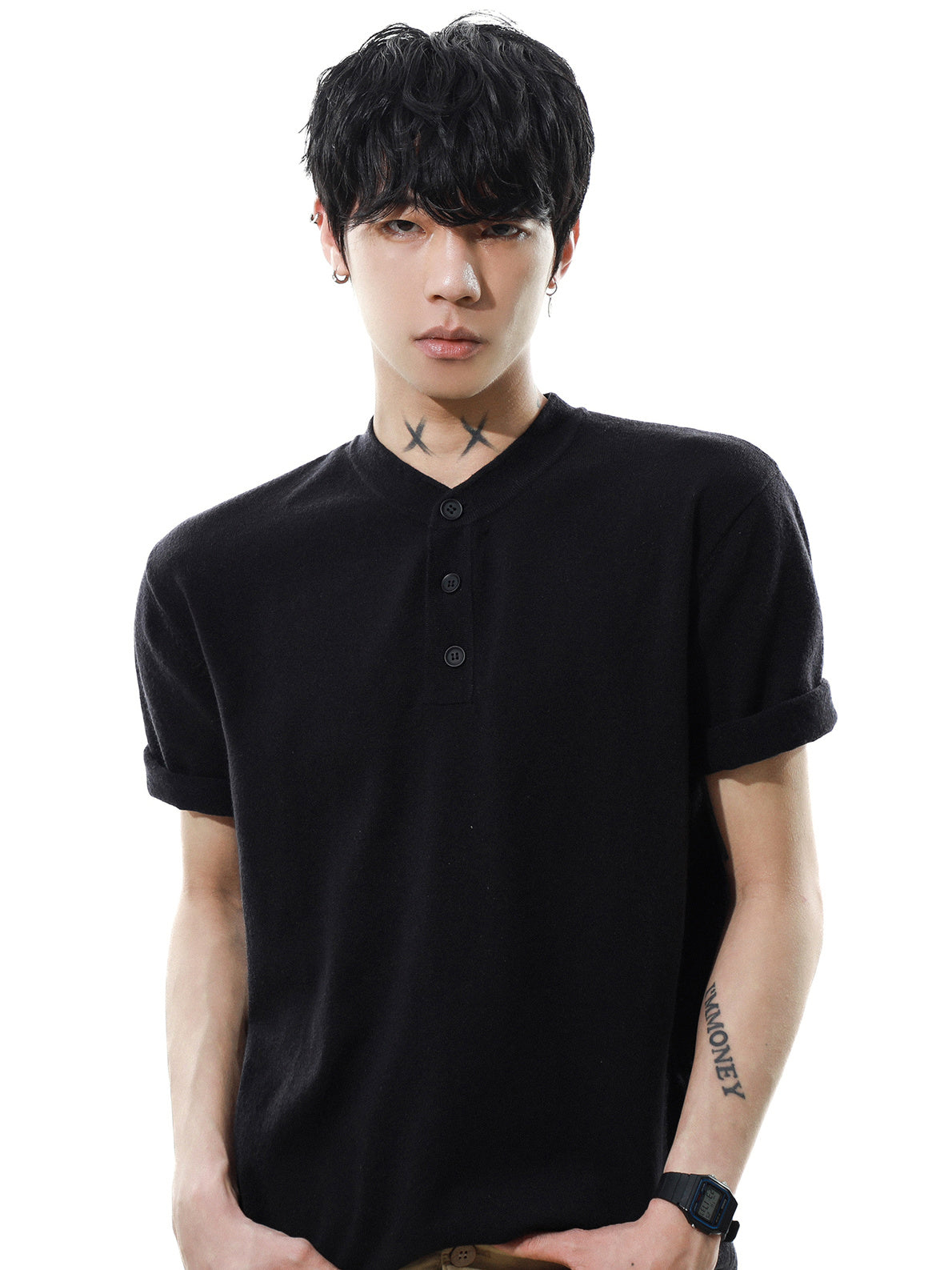 Henleyneck Half Sleeve T-shirt (2color)