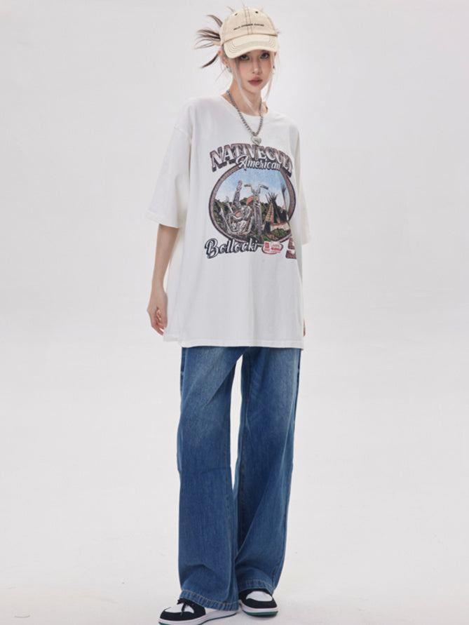 Retro Washed Moto T-shirt (3color)