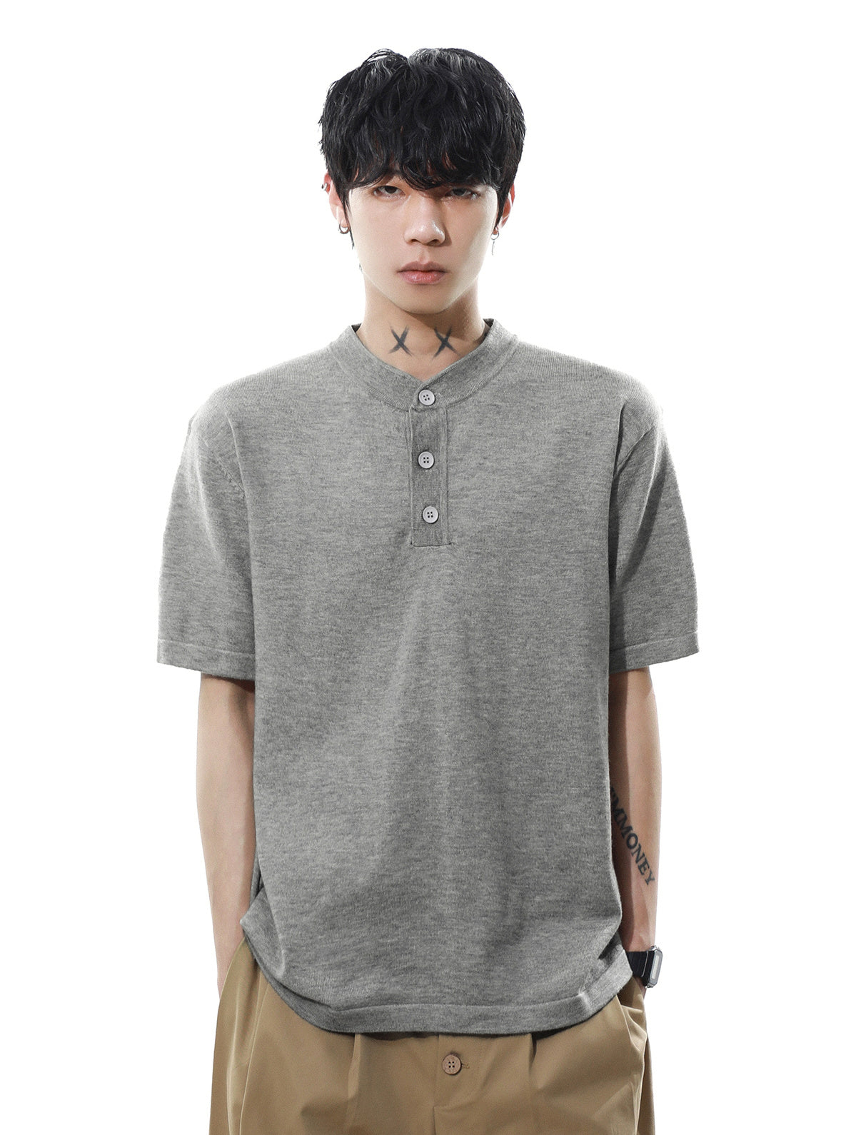 Henleyneck Half Sleeve T-shirt (2color)