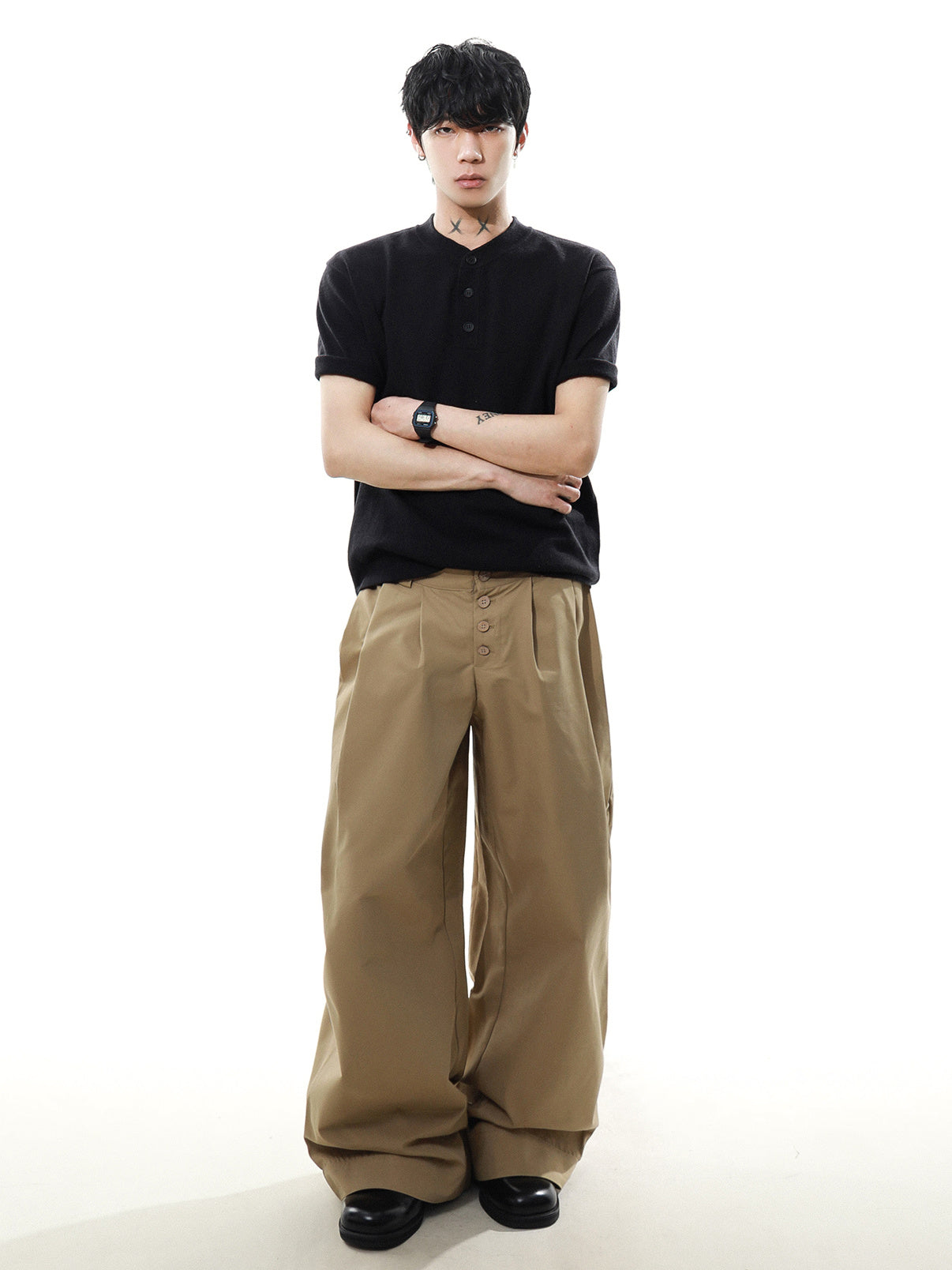 Henleyneck Half Sleeve T-shirt (2color)