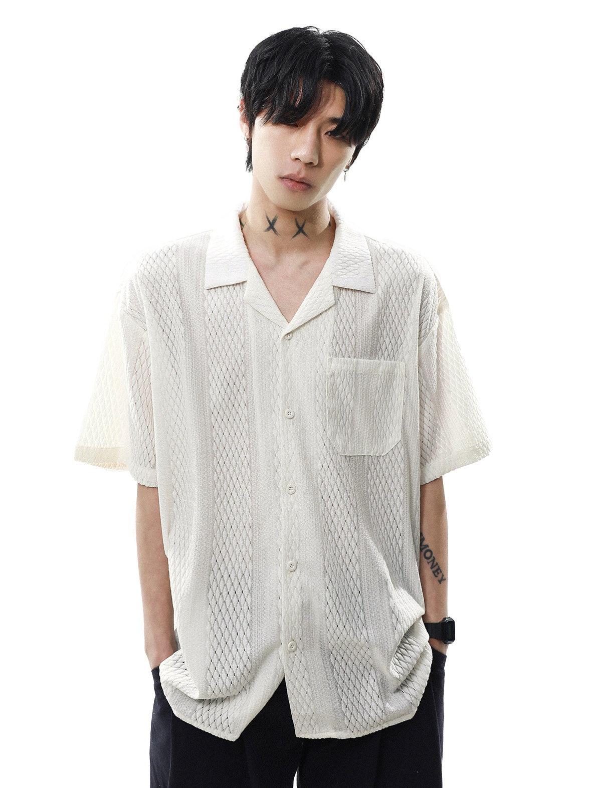 Sheer Half Sleeve Shirt (2color)