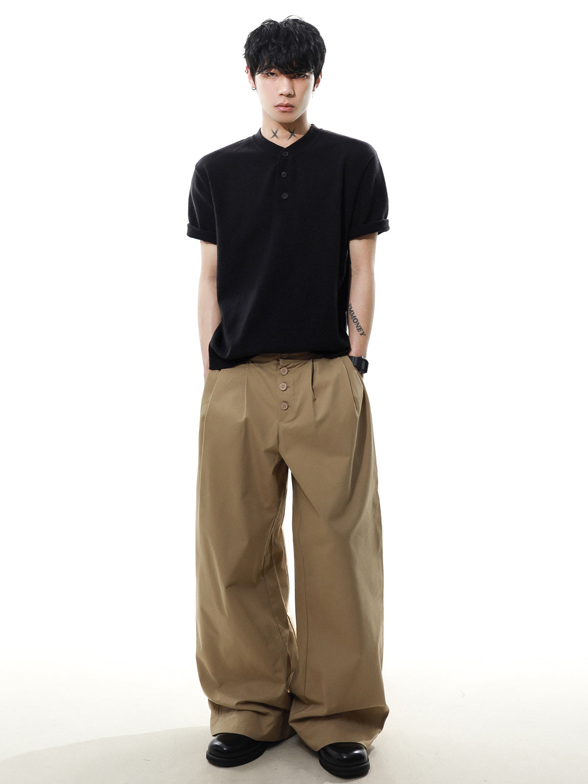 Henleyneck Half Sleeve T-shirt (2color)