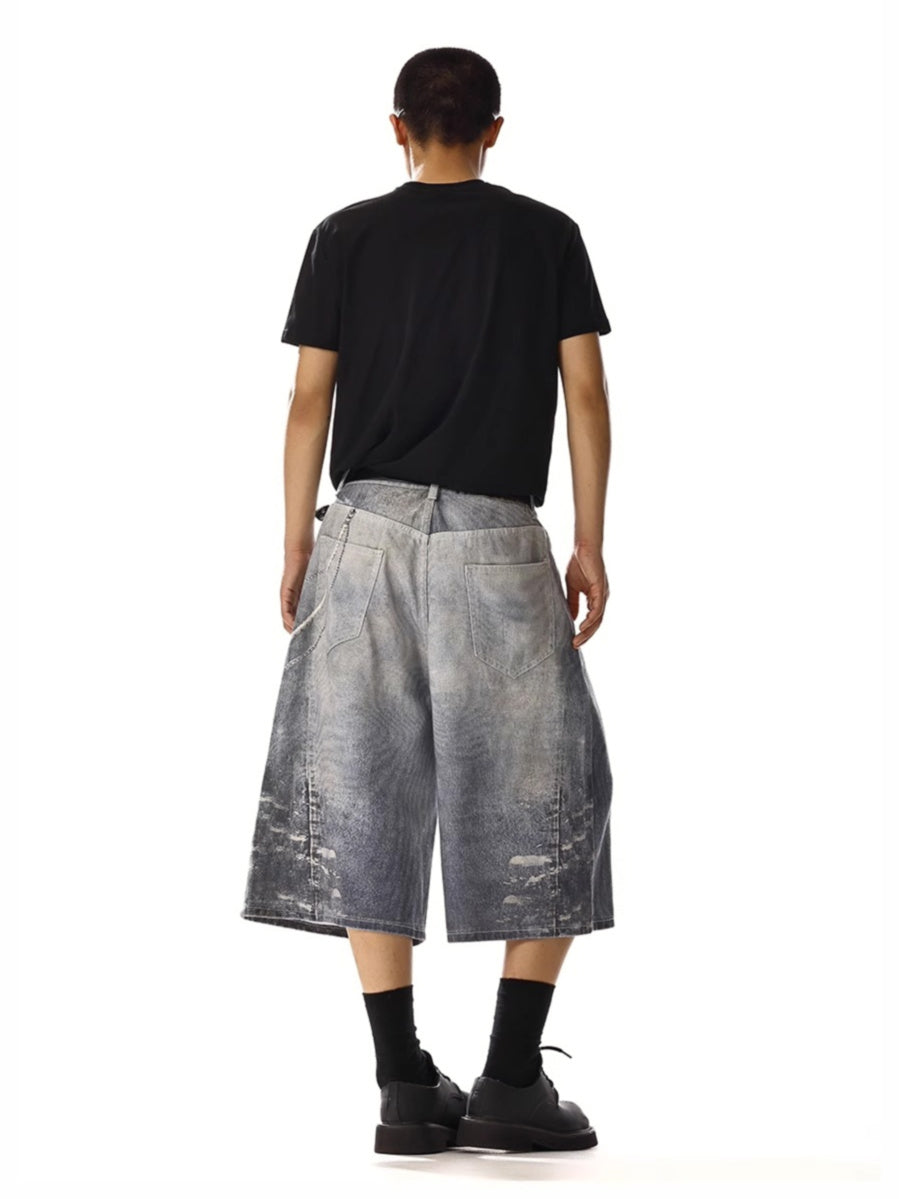 Chain Printimg Washed Jorts