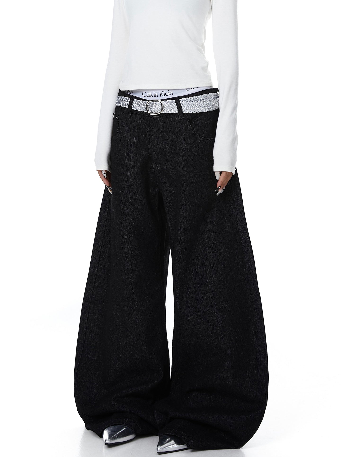 Pink Cross Studded Wide Denim