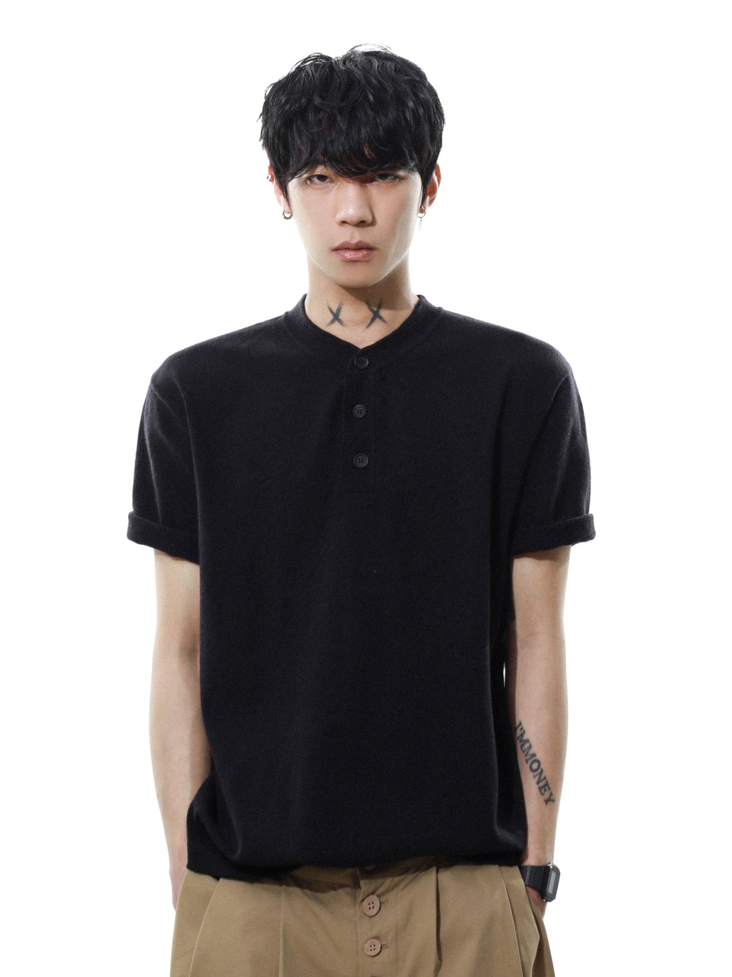 Henleyneck Half Sleeve T-shirt (2color)