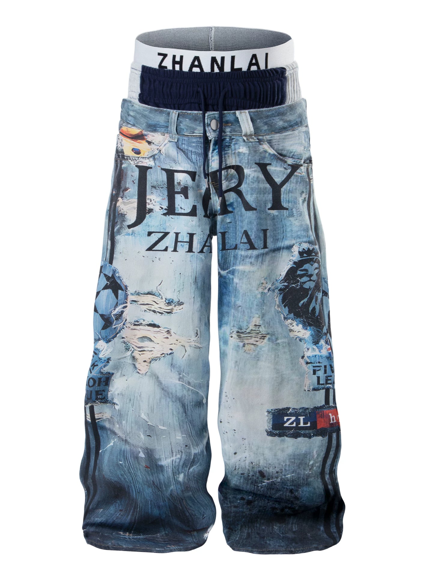 Graphic Layered Baggy Jeans