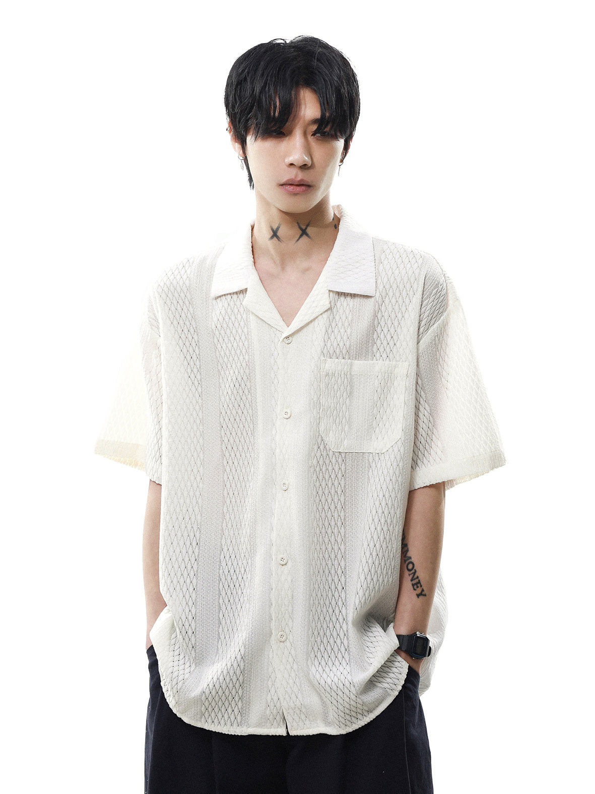 Sheer Half Sleeve Shirt (2color)