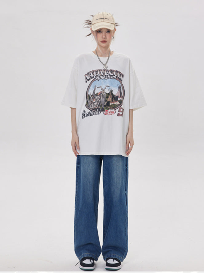 Retro Washed Moto T-shirt (3color)