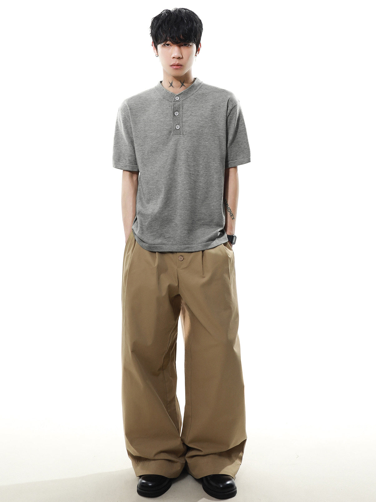 Henleyneck Half Sleeve T-shirt (2color)