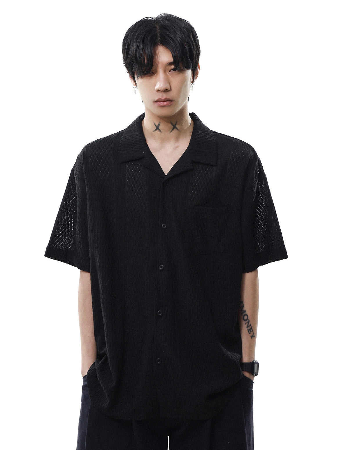 Sheer Half Sleeve Shirt (2color)