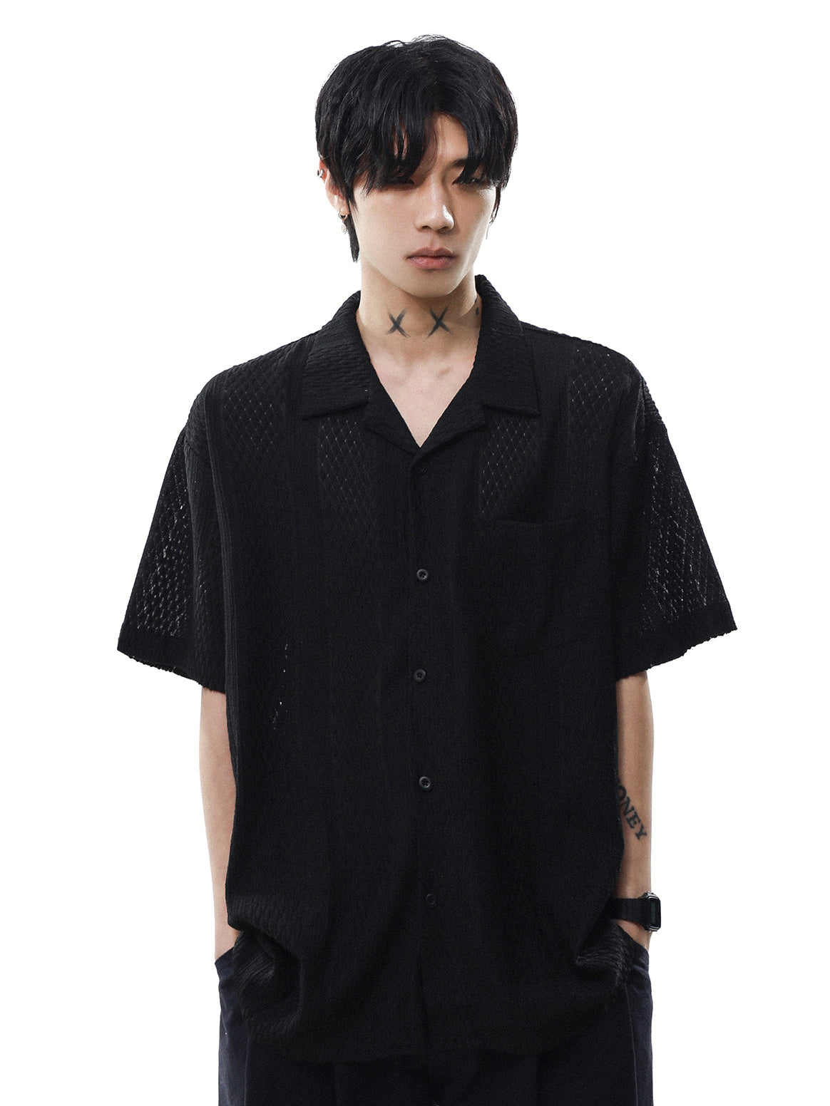 Sheer Half Sleeve Shirt (2color)