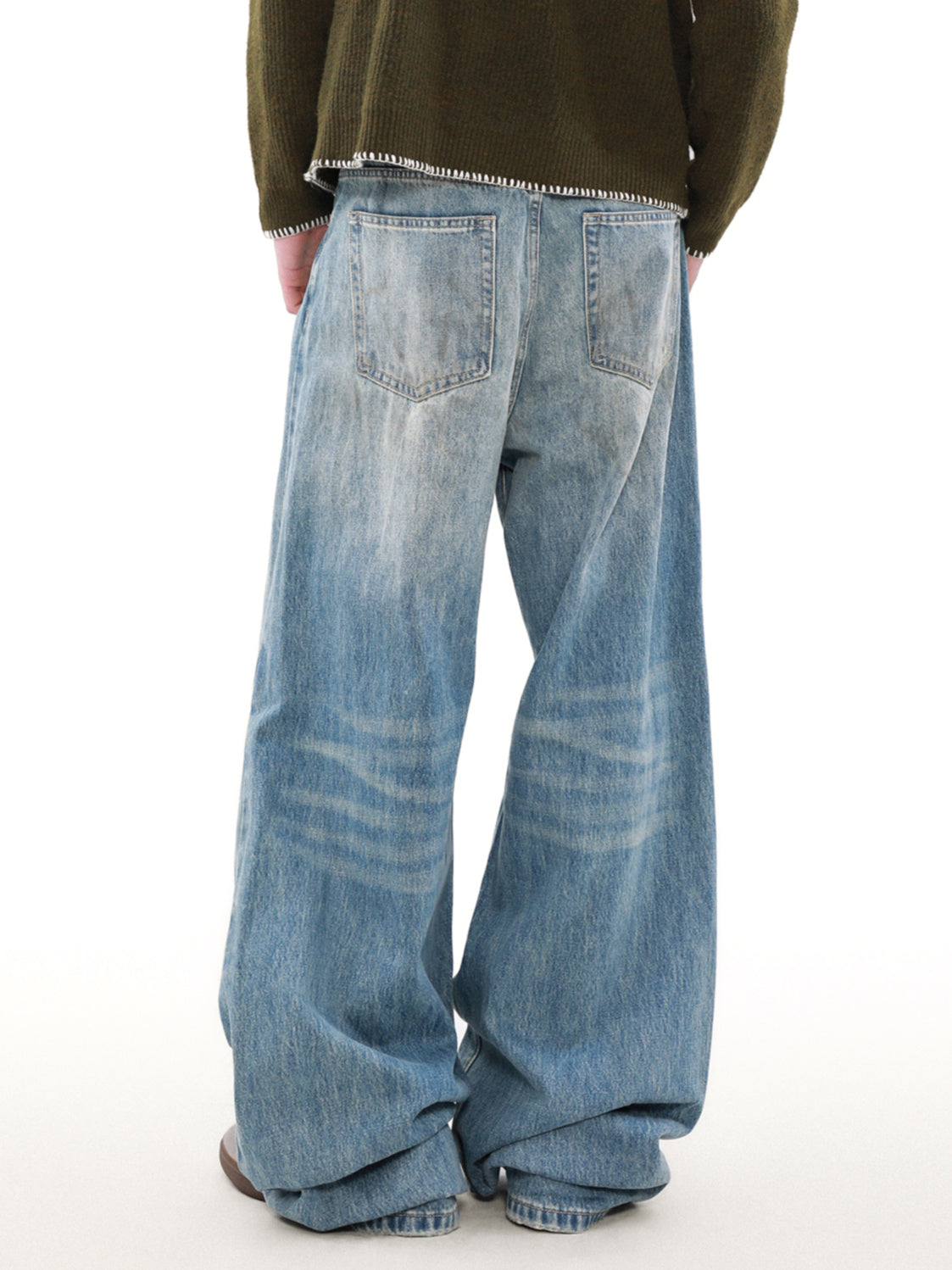 Washed Pleated Straight Denim