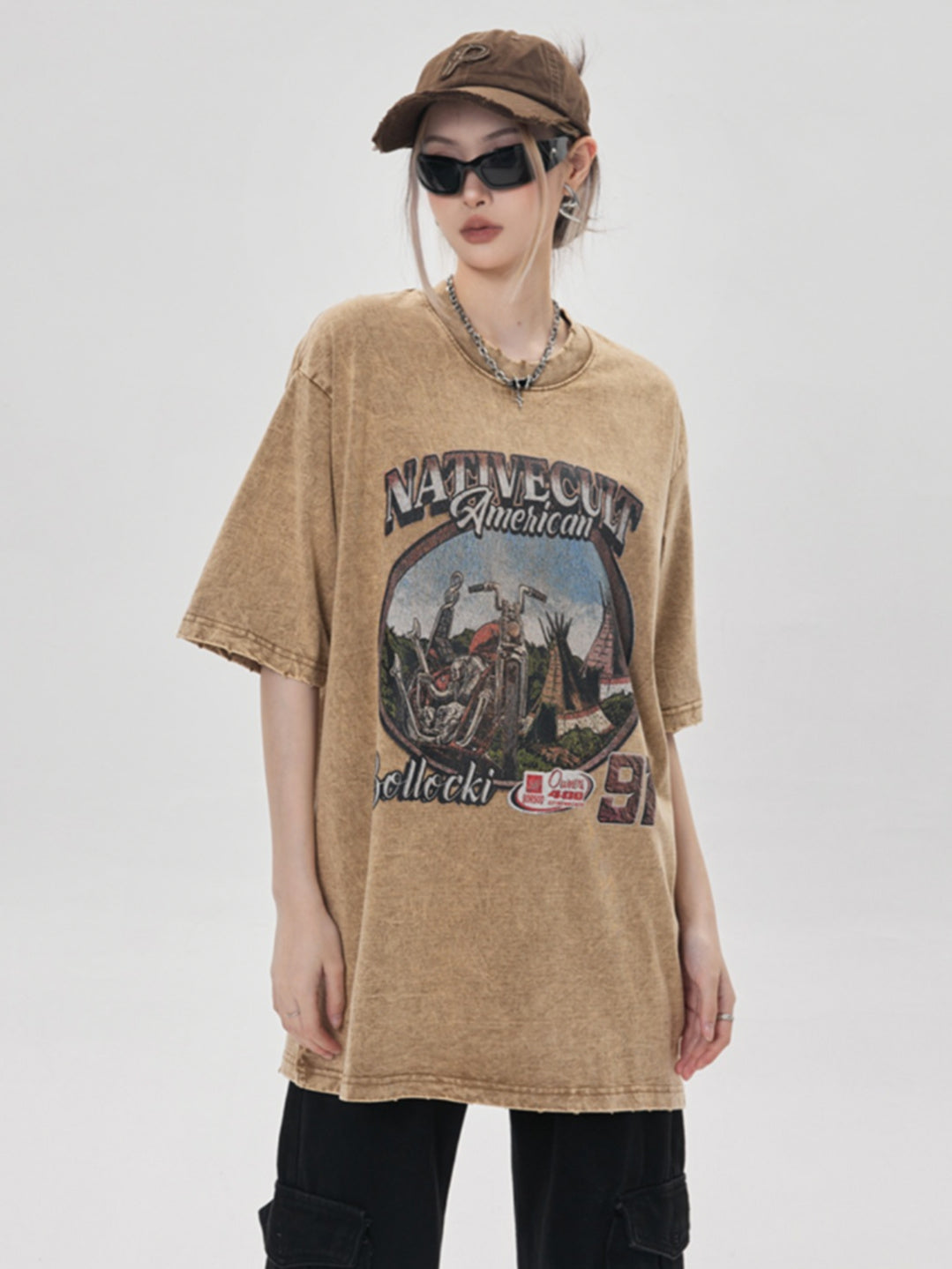 Retro Washed Moto T-shirt (3color)