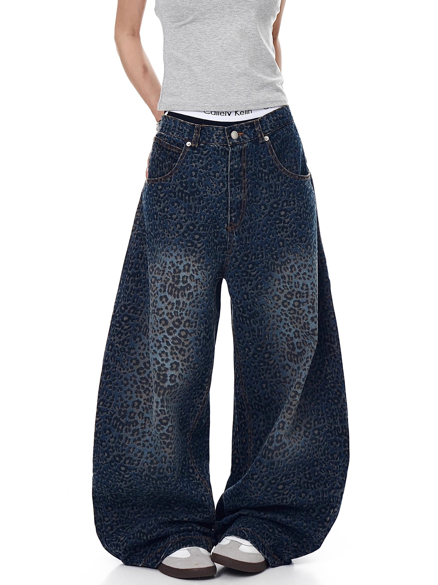 Washed Leopard Baggy Denim (2color)