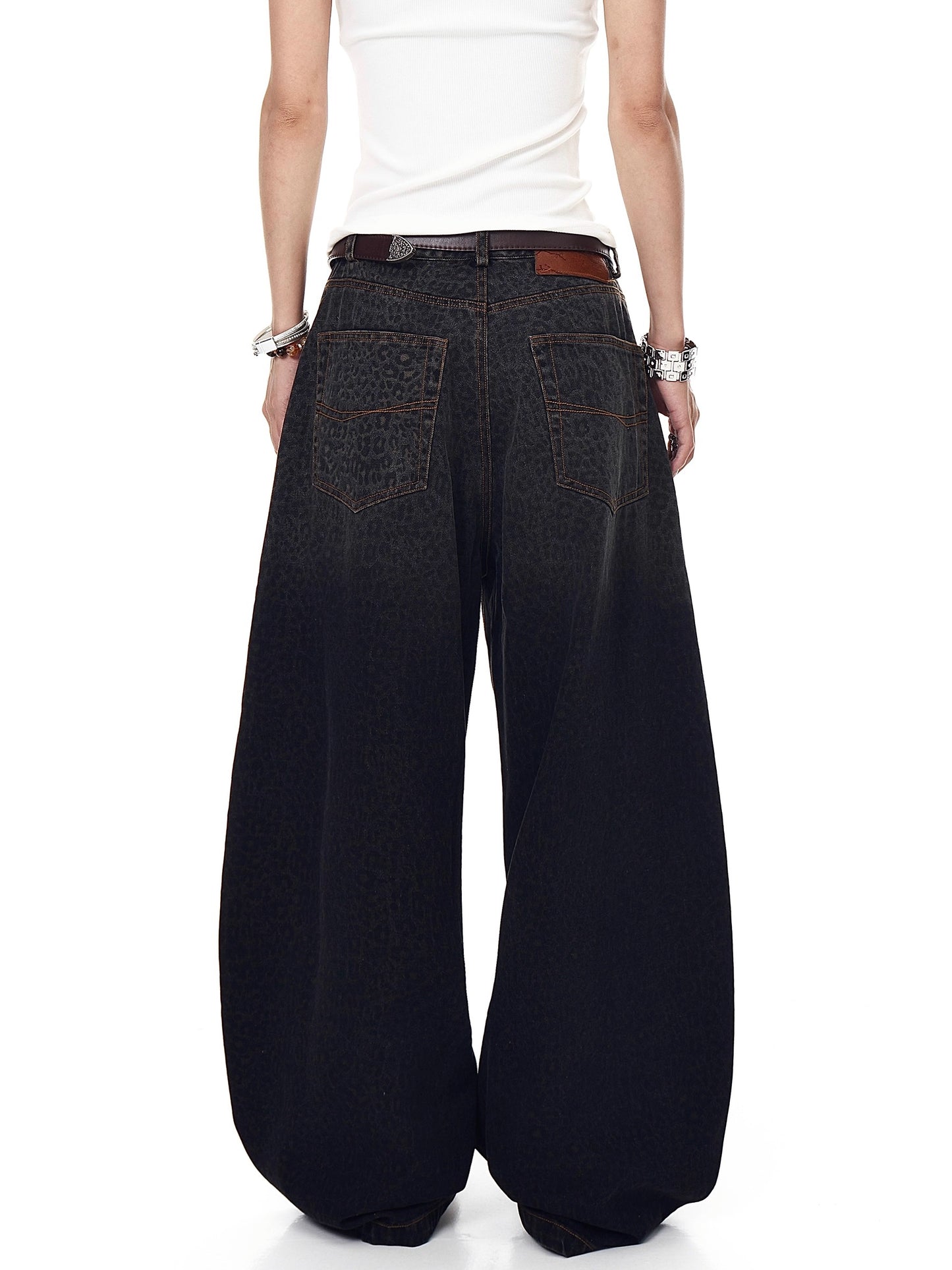 Washed Leopard Baggy Denim (2color)