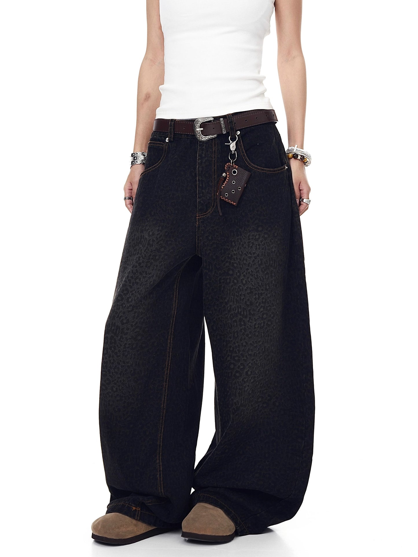 Washed Leopard Baggy Denim (2color)