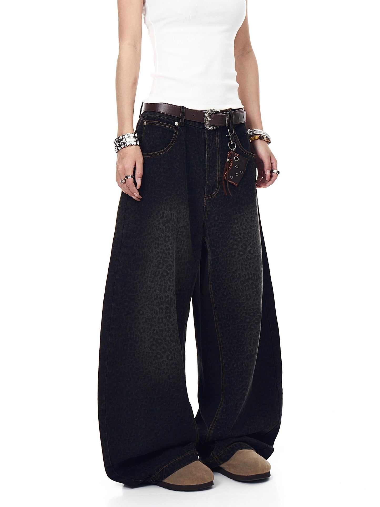 Washed Leopard Baggy Denim (2color)