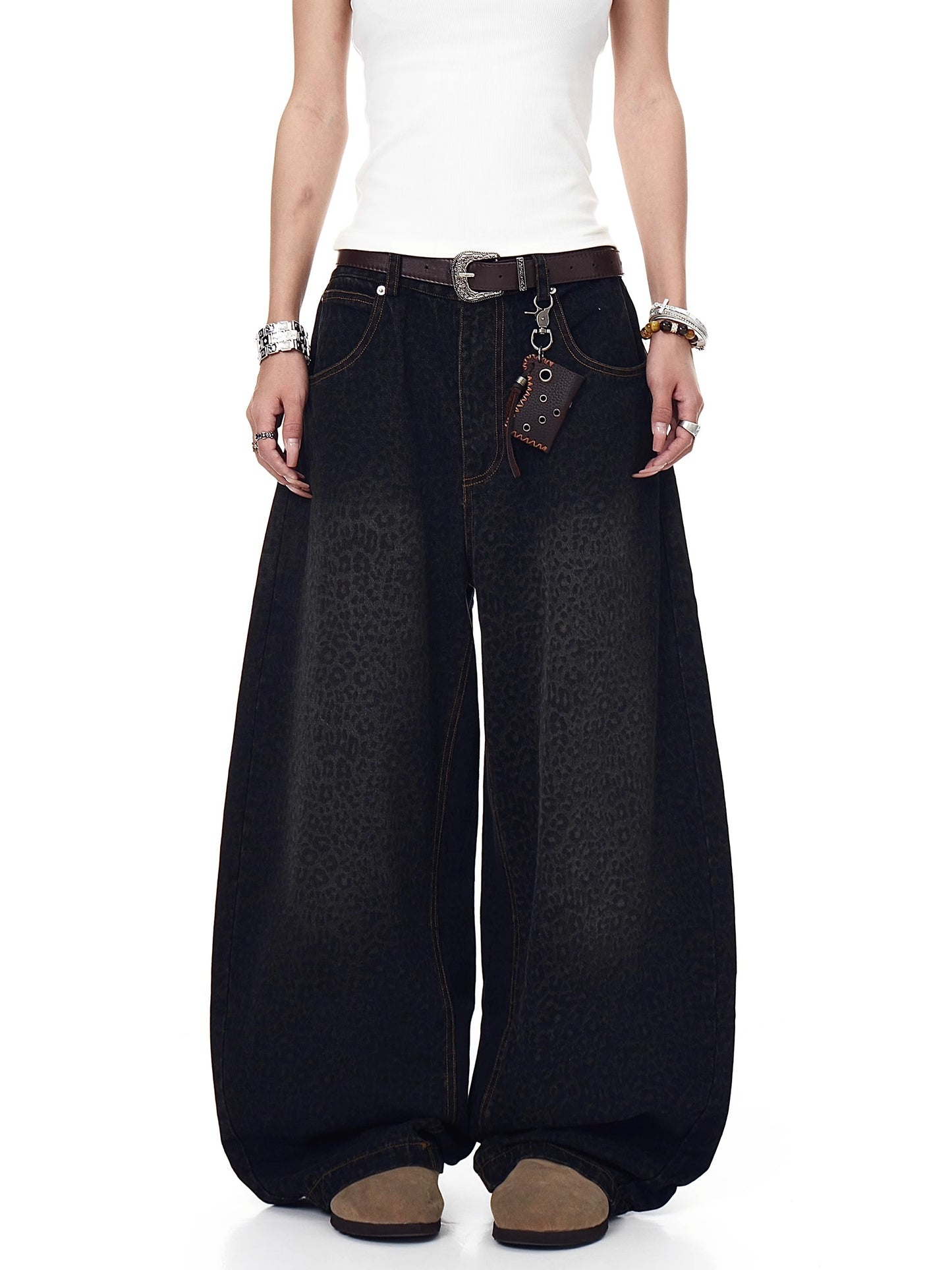 Washed Leopard Baggy Denim (2color)