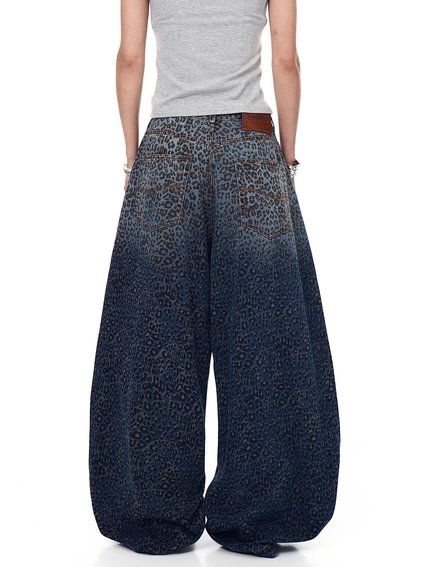 Washed Leopard Baggy Denim (2color)
