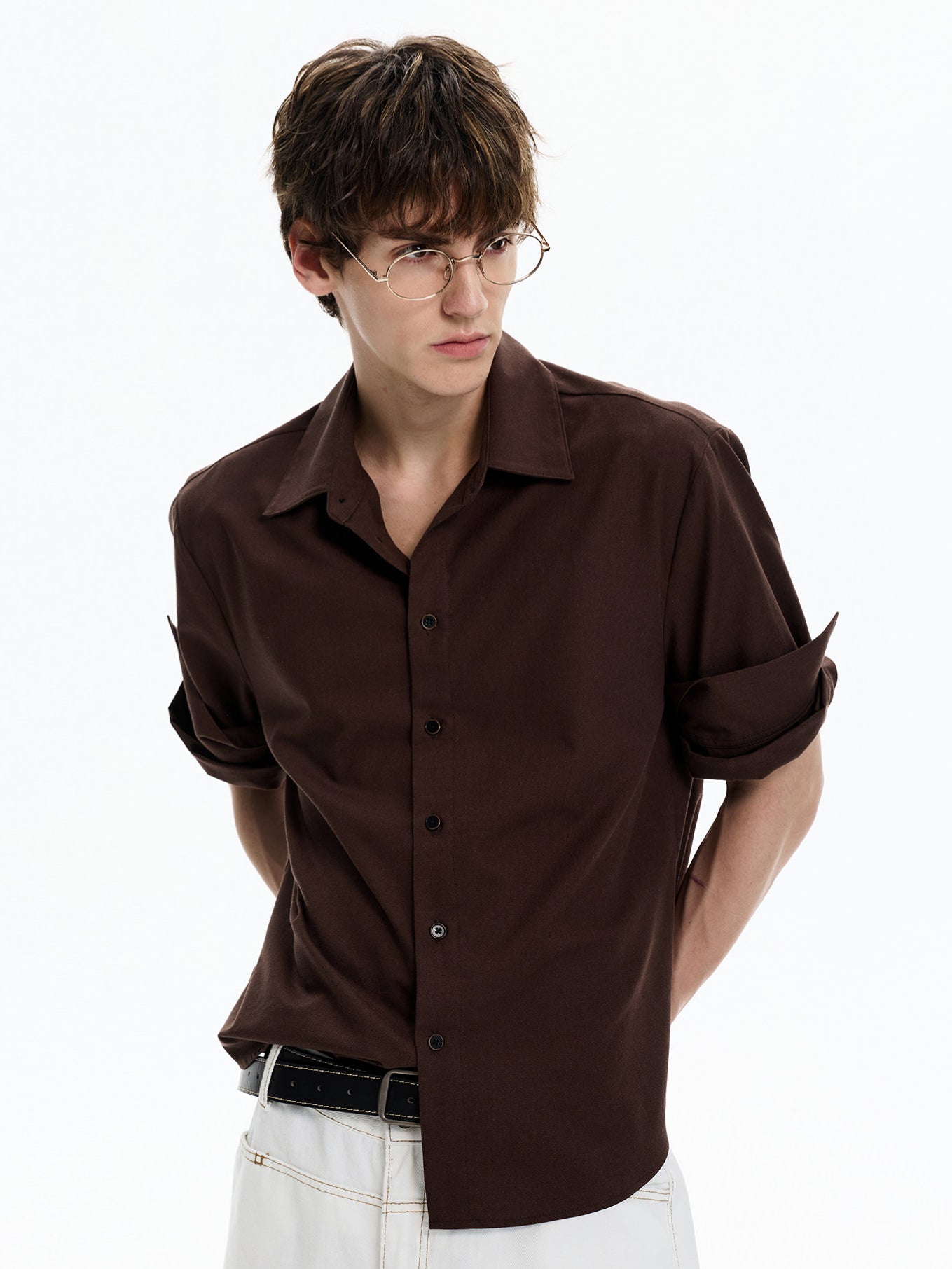 Linen Blend Rolled-Sleeve Shirt (3colors)
