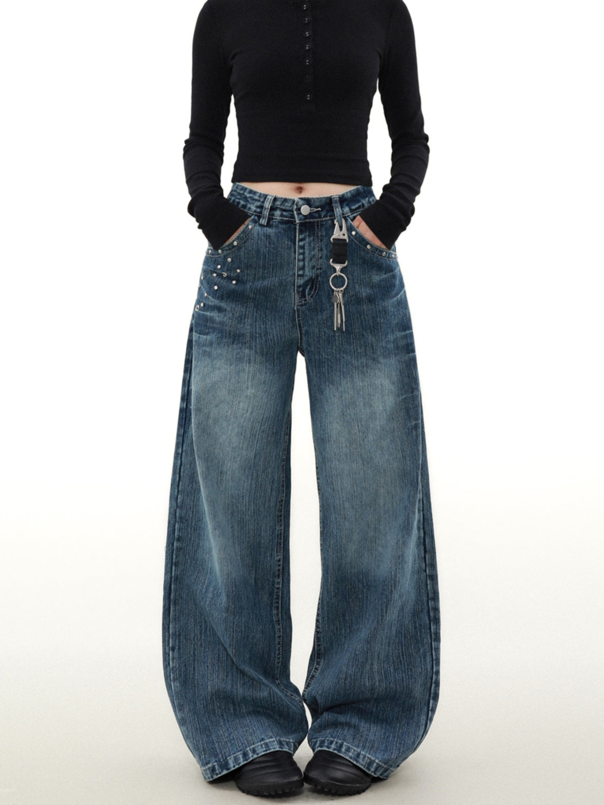 Studs Baggy Blue Denim