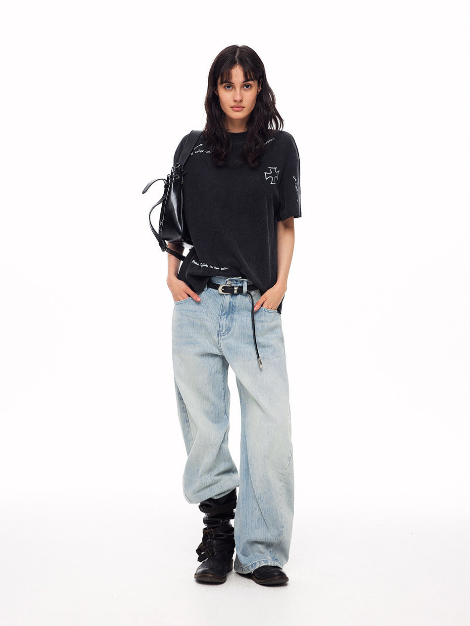 Vintage Cross-Studs Wide Leg Jeans