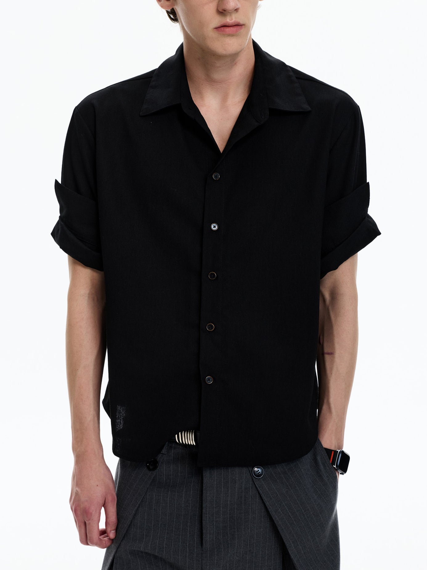 Linen Blend Rolled-Sleeve Shirt (3colors)