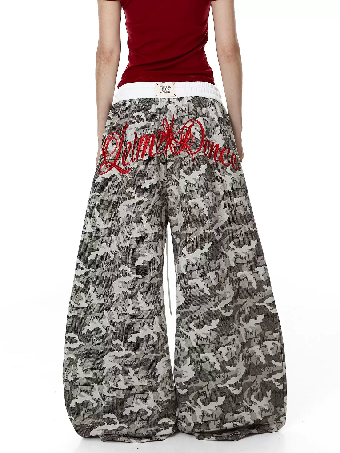 Layered Waist Embroidered Camo Sweat Pants