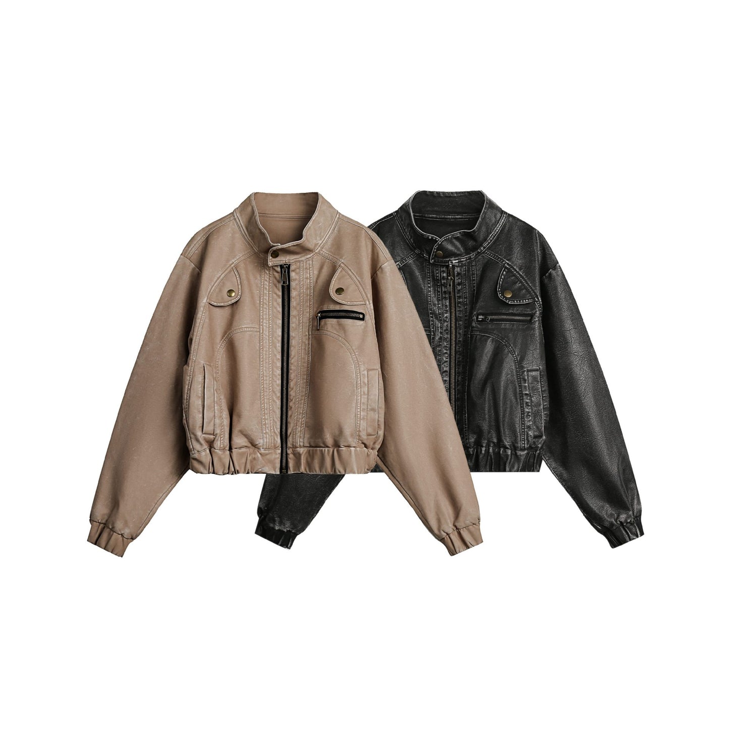 LEATHER STAND COLLER JACKET (2COLOR)