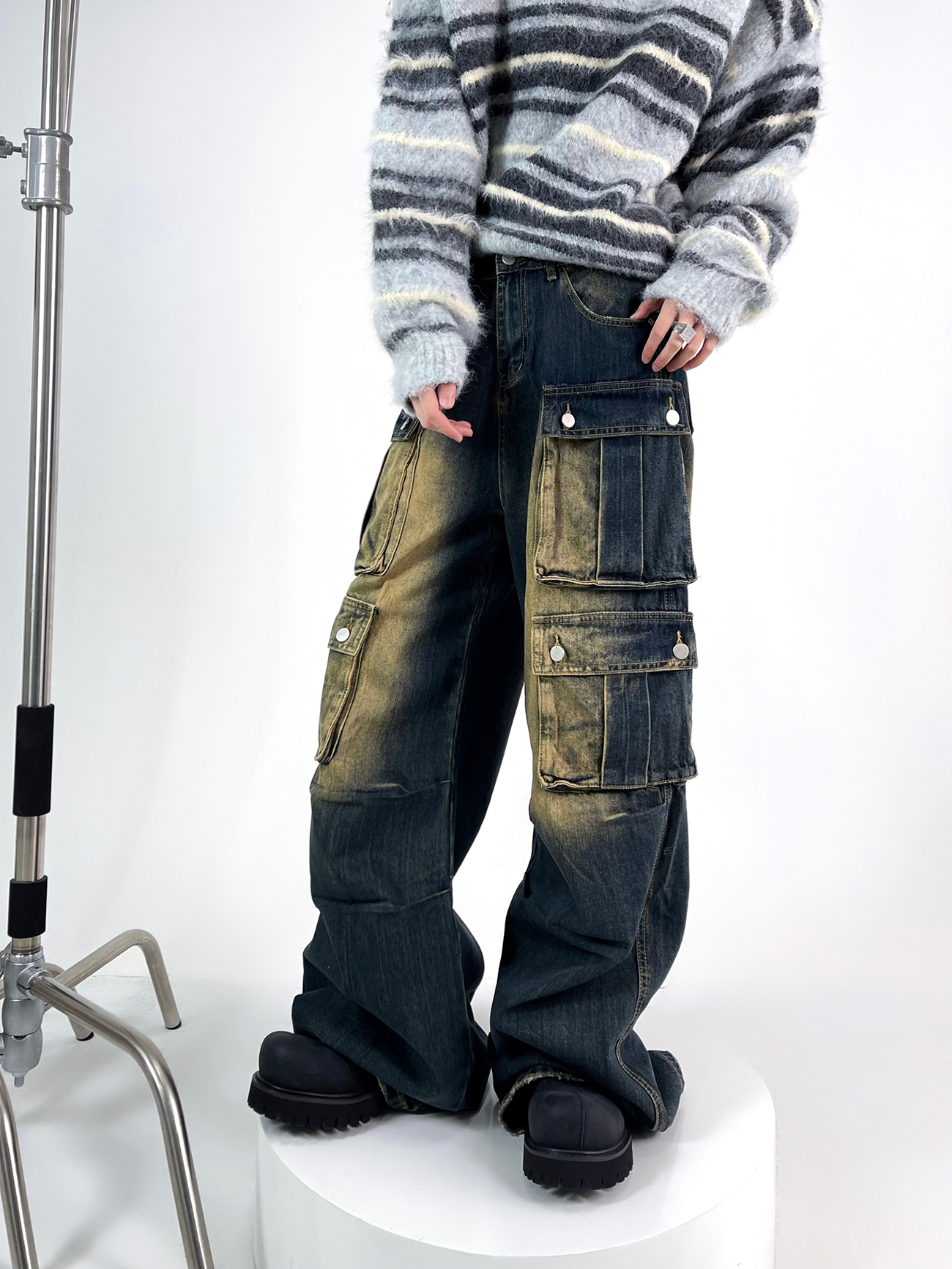 Double Pocket Denim Cargo Pants (2color)