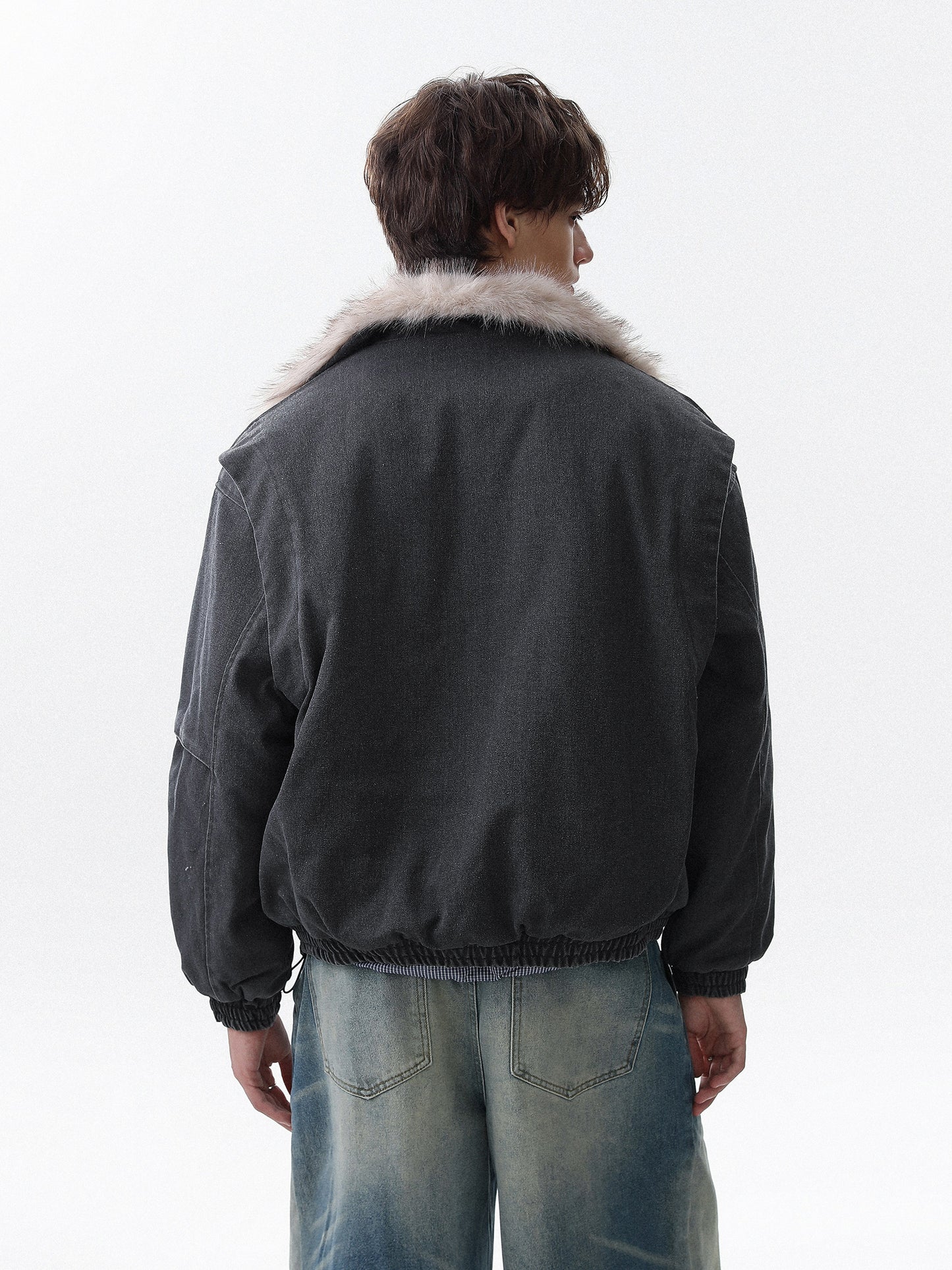 Military Bomber Jacket with Faux Fur Collar (2color)