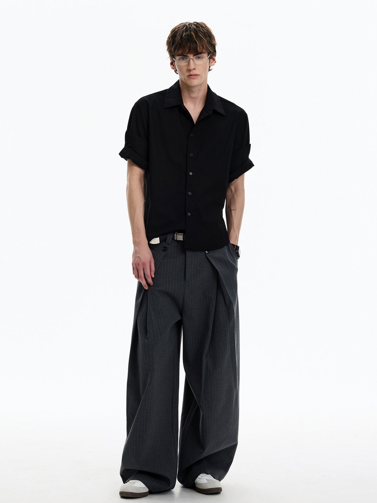 Linen Blend Rolled-Sleeve Shirt (3colors)