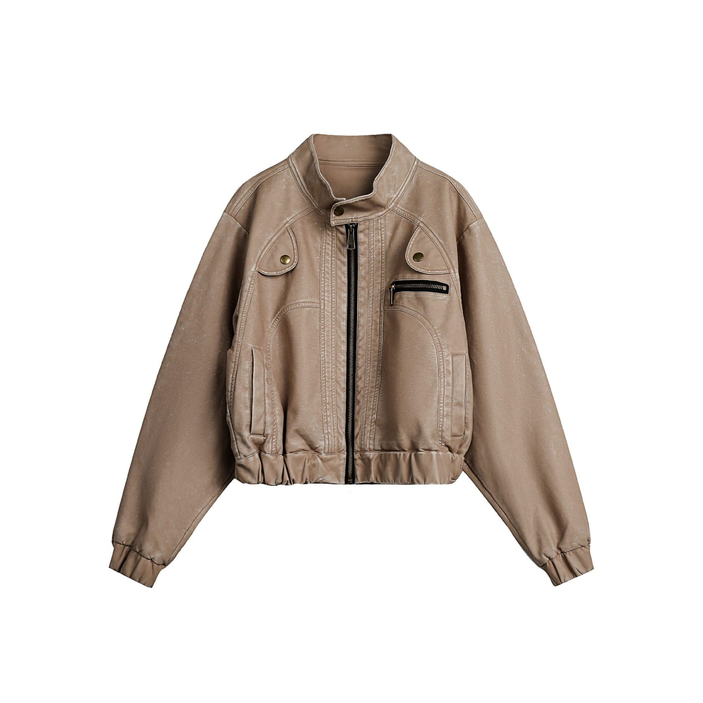 LEATHER STAND COLLER JACKET (2COLOR)