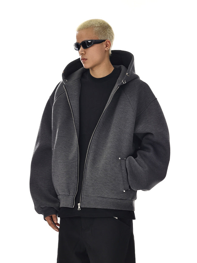 Pierced Boxy Zip Hoodie (2color)