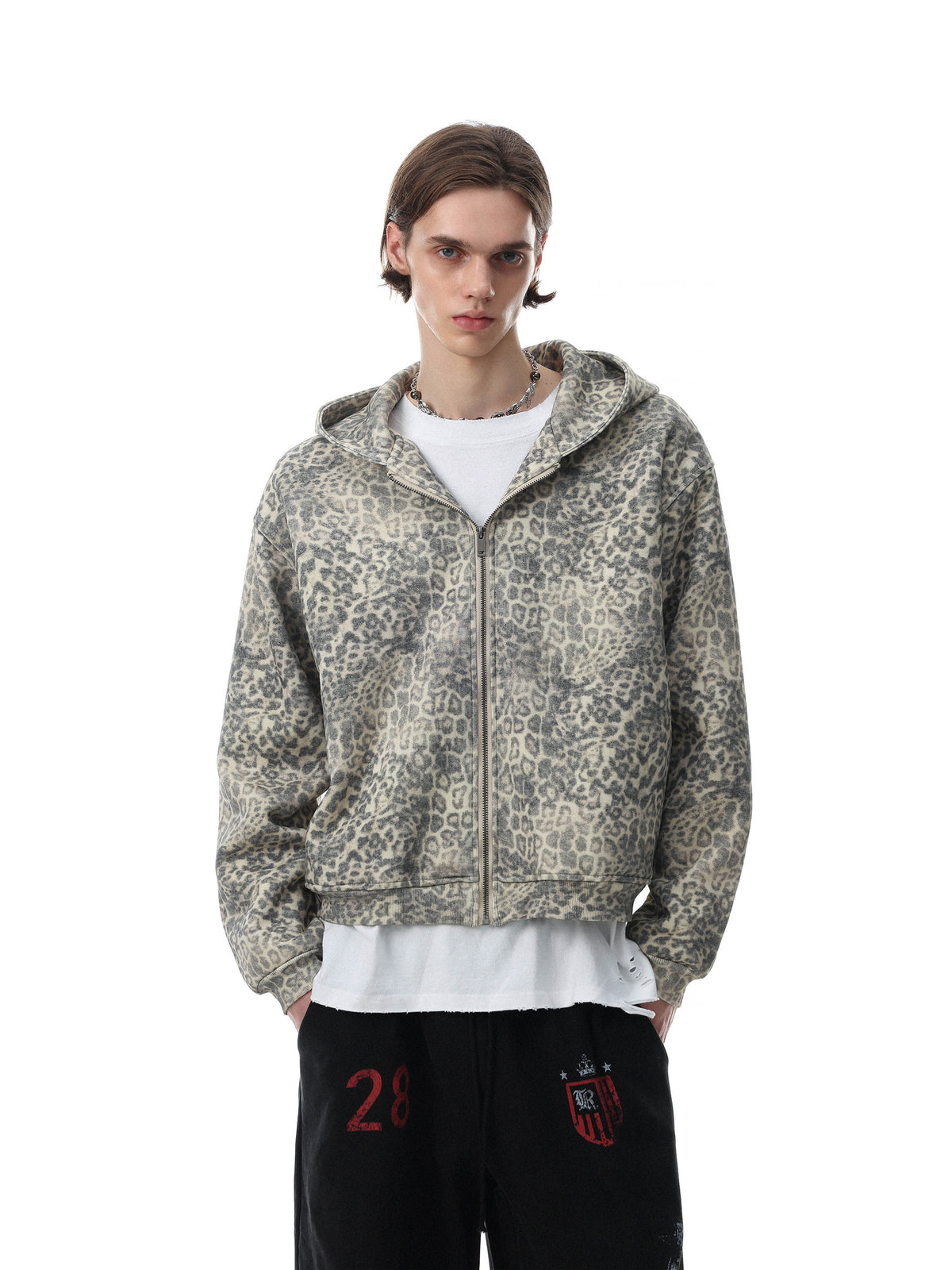 Heavy Leopard Boxy Zip-Hoodie