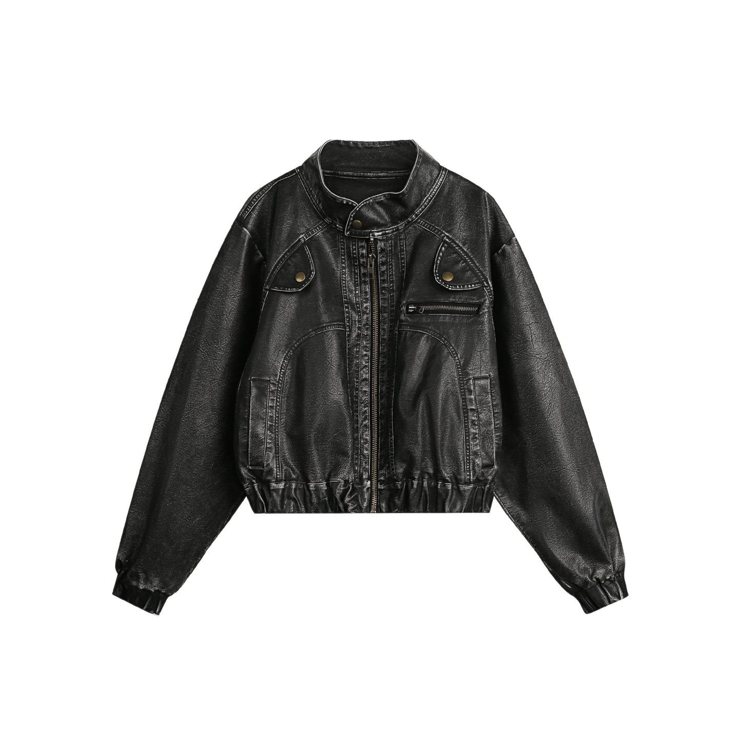 LEATHER STAND COLLER JACKET (2COLOR)