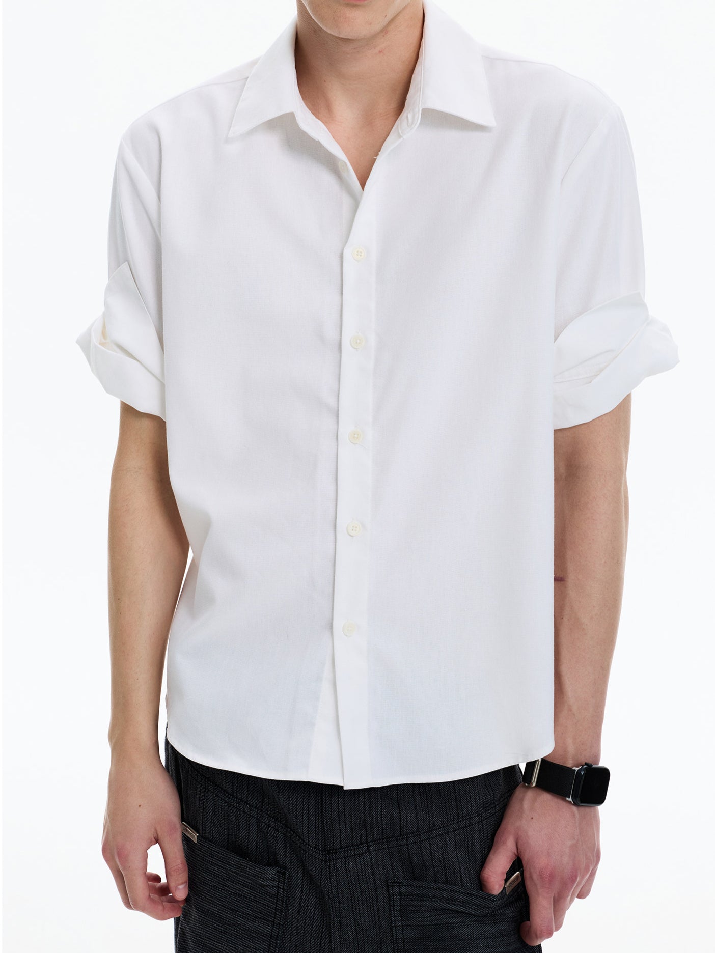 Linen Blend Rolled-Sleeve Shirt (3colors)