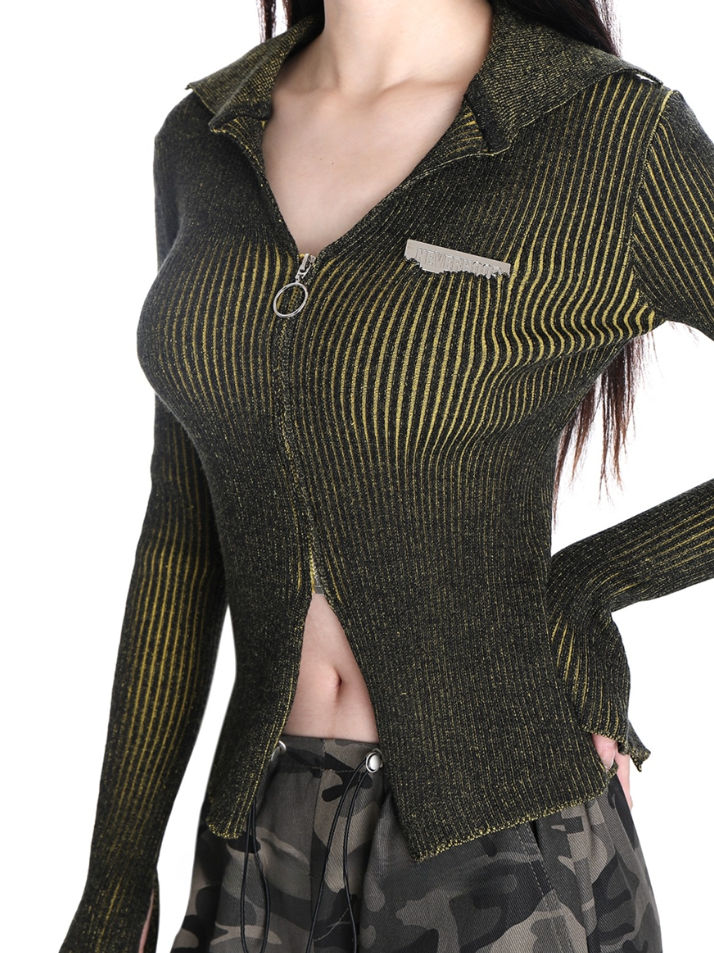 CROPPED RIB ZIPPER CARDIGAN (2COLOR)