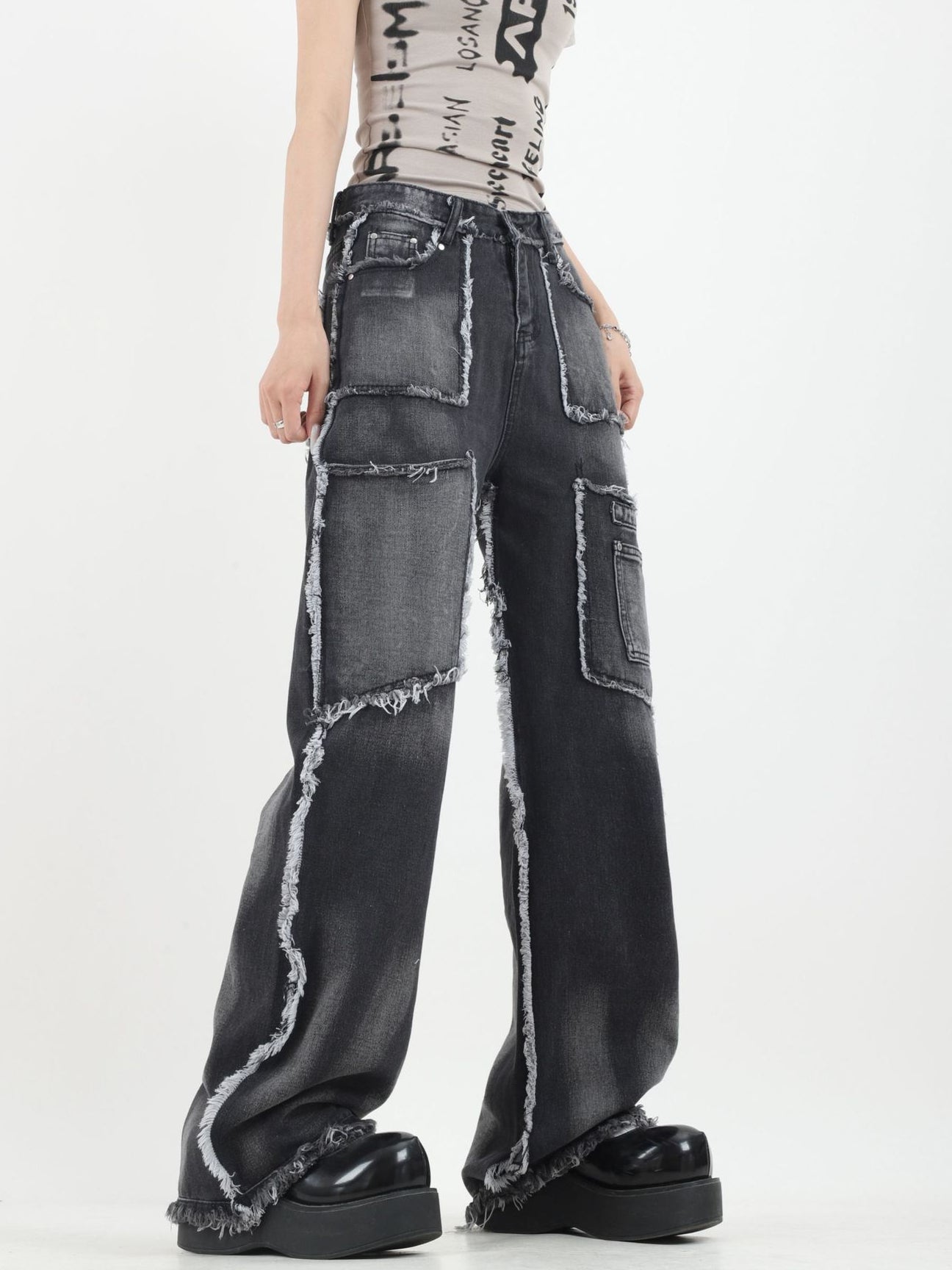 FRINGE DESIGN BLACK DENIM