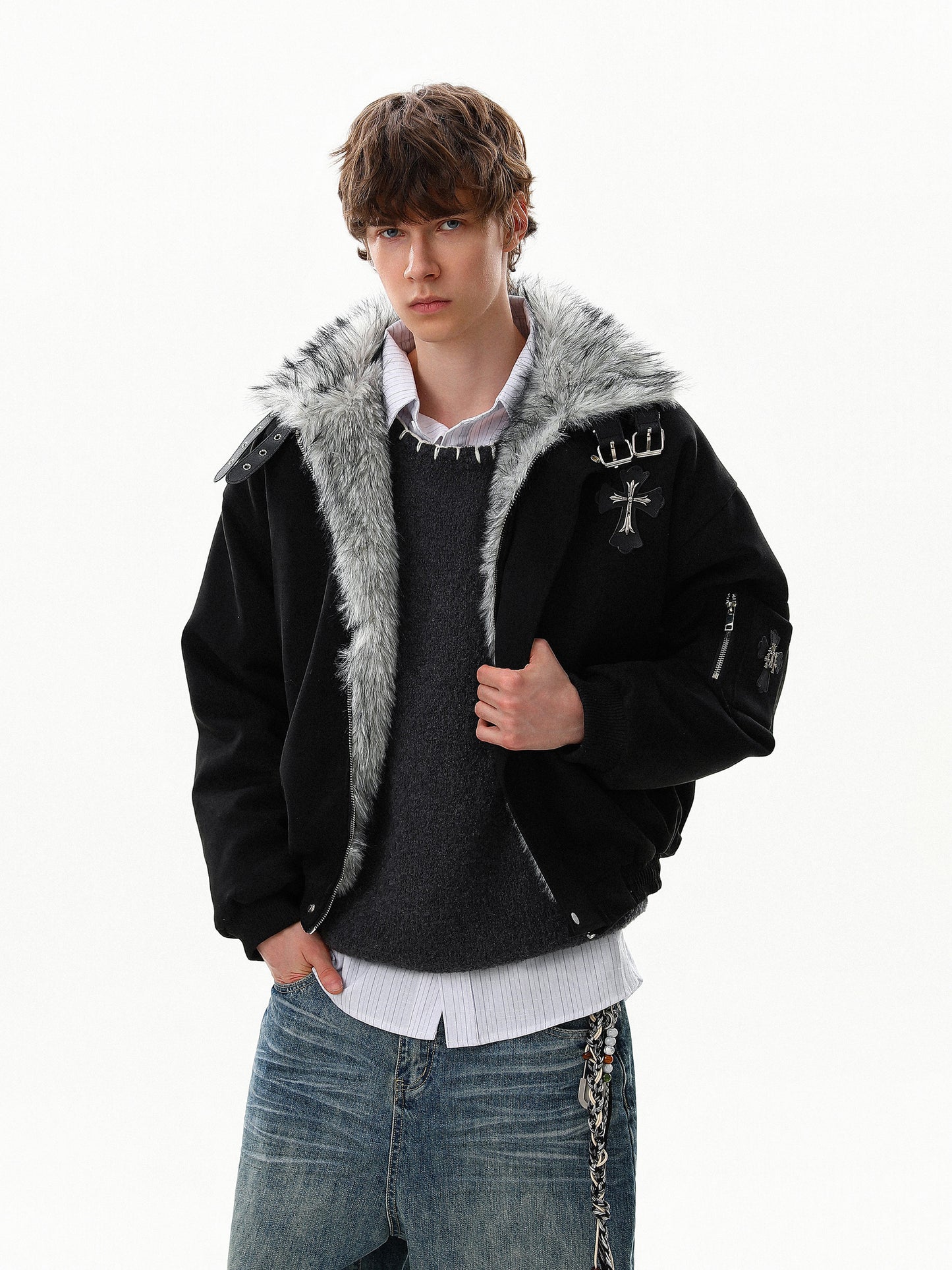 Cross Buckle Fur Jacket (2color)