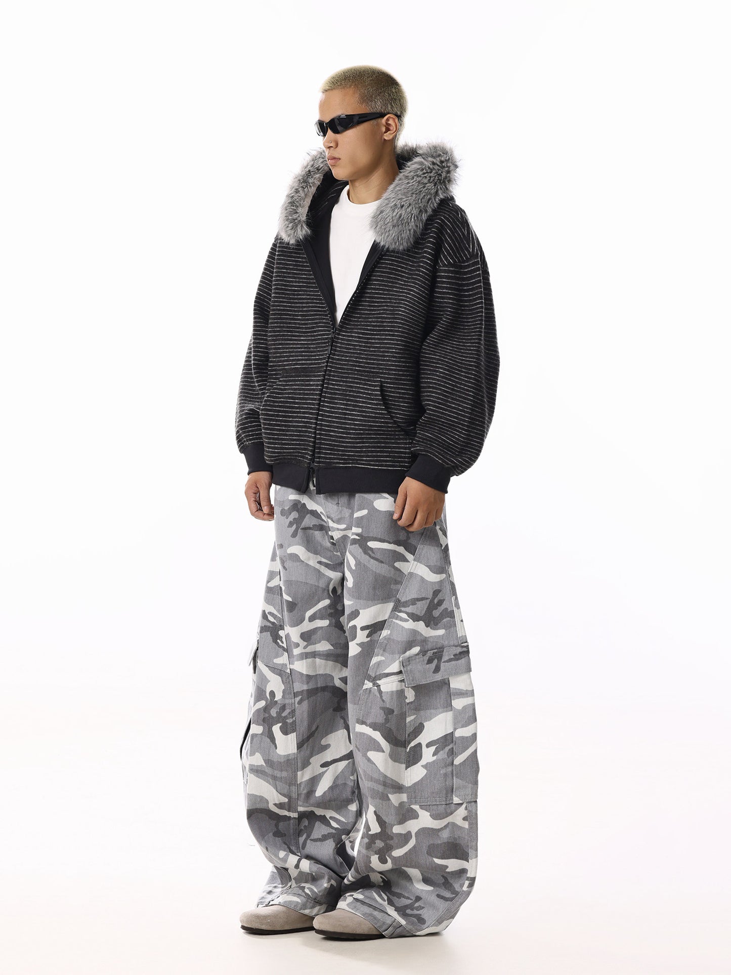 Striped Fur Hood Hoodie