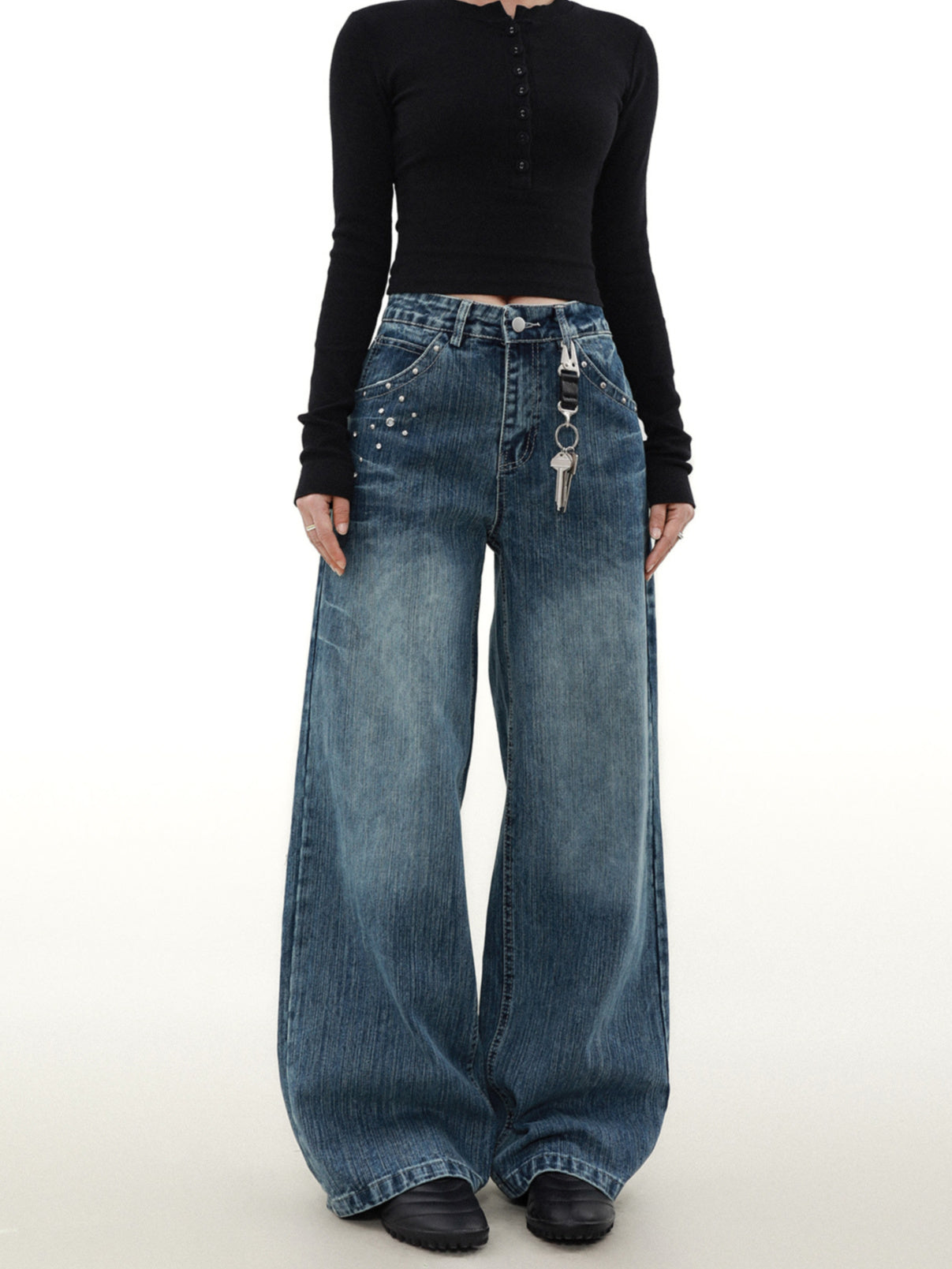 Studs Baggy Blue Denim