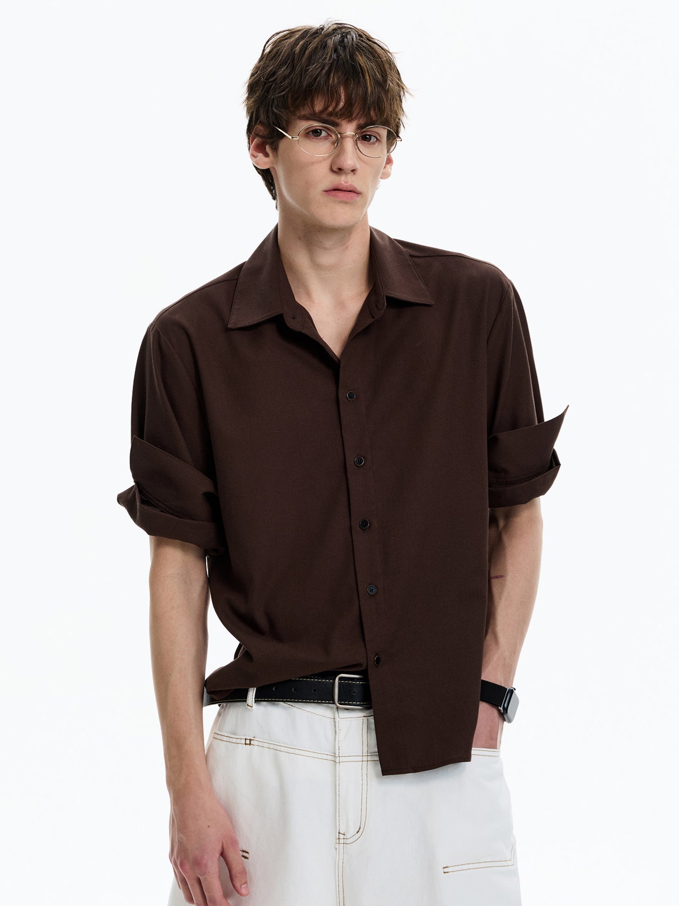 Linen Blend Rolled-Sleeve Shirt (3colors)