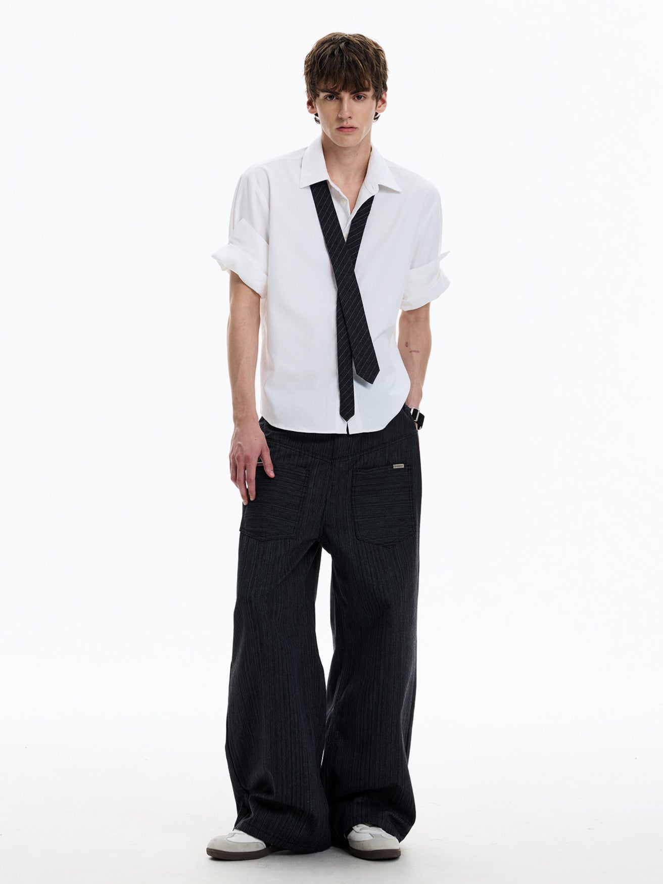 Linen Blend Rolled-Sleeve Shirt (3colors)