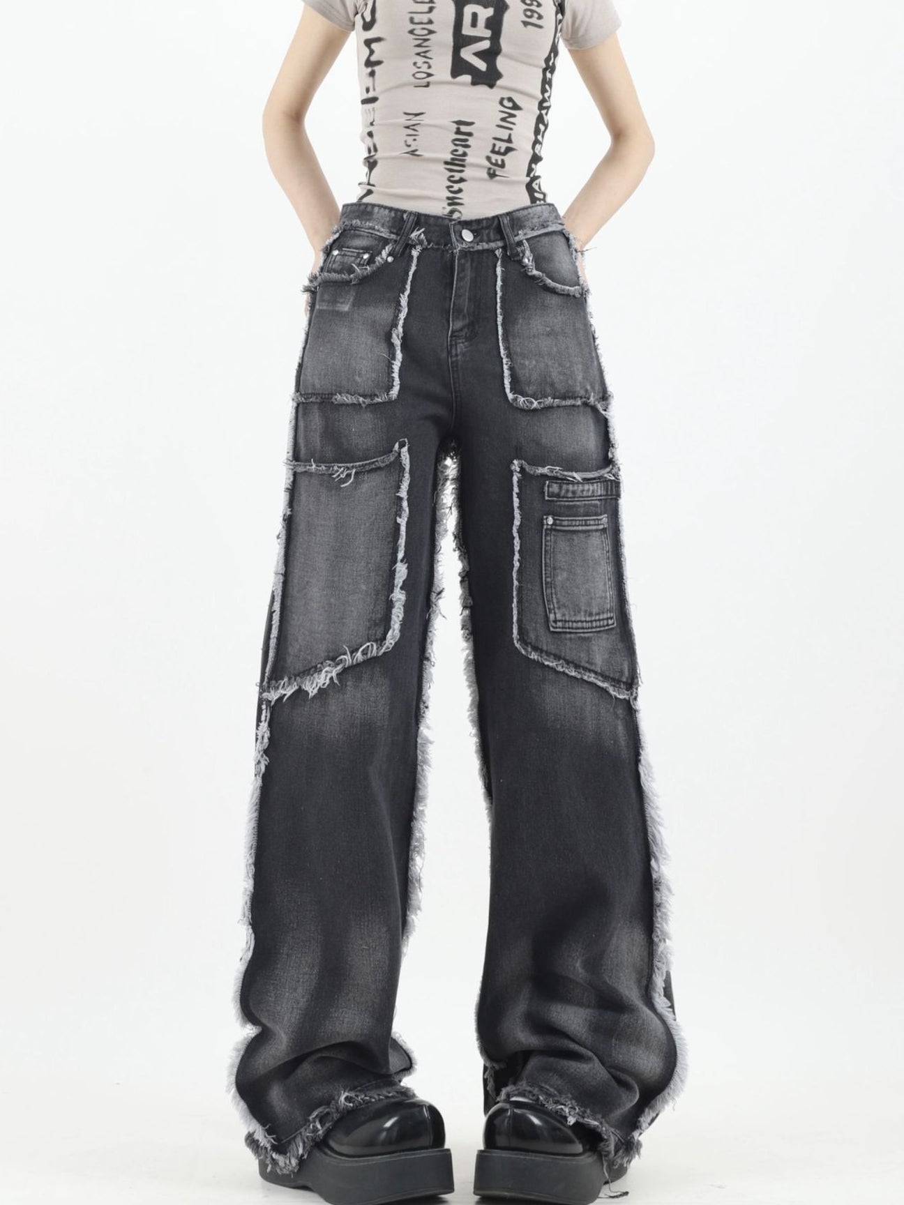 FRINGE DESIGN BLACK DENIM