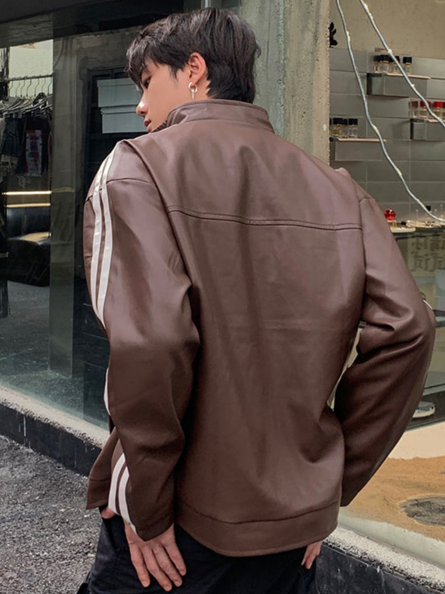 Band coller Line Leather Jacket (2color)