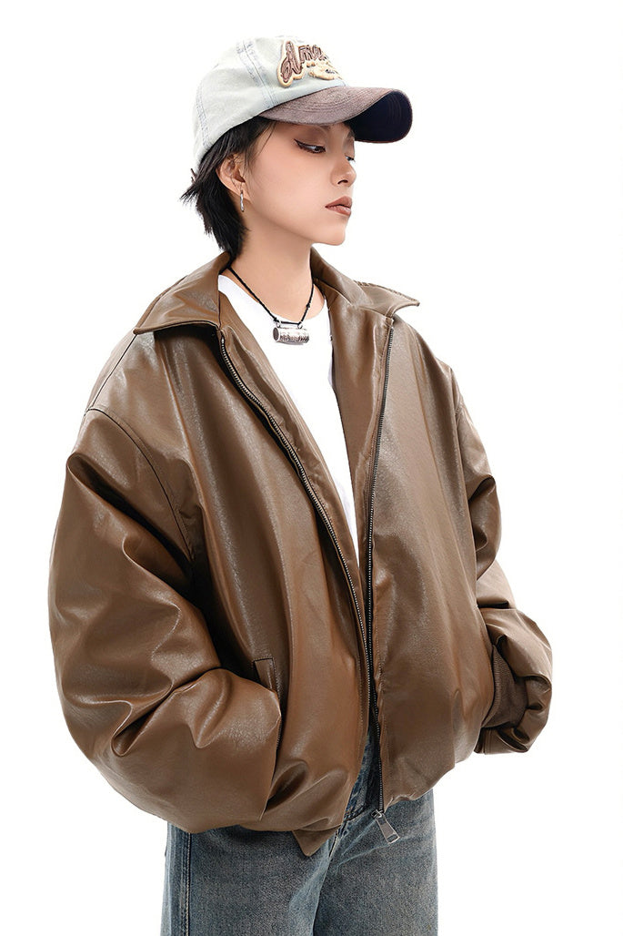 Short Leather Down Jacket (2color)