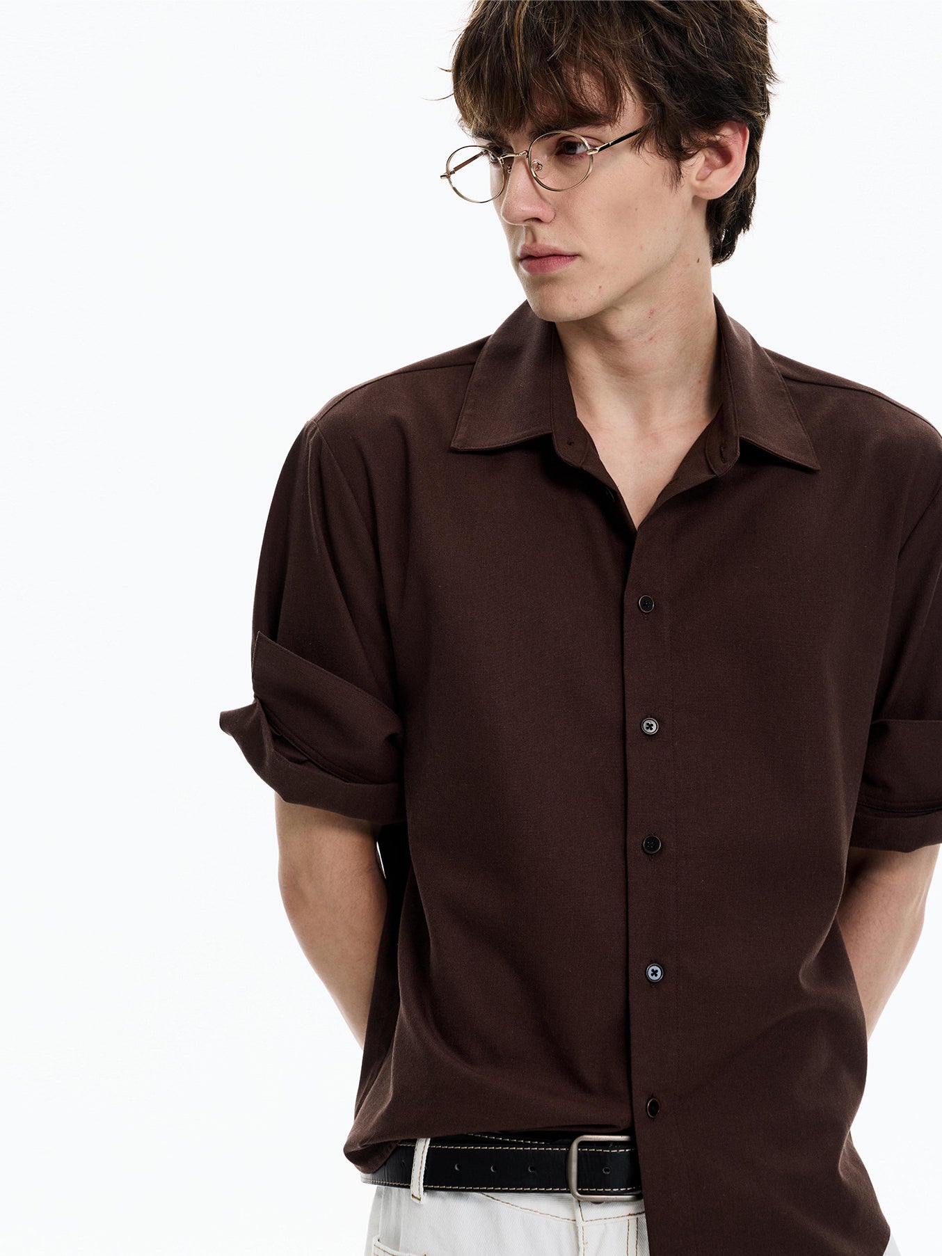 Linen Blend Rolled-Sleeve Shirt (3colors)