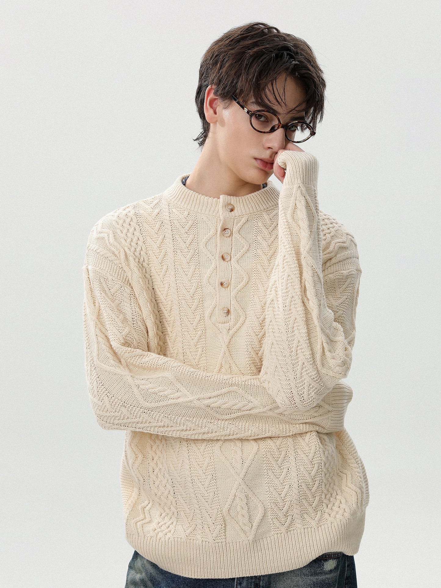 Henley Cable Knit Sweater (2color)